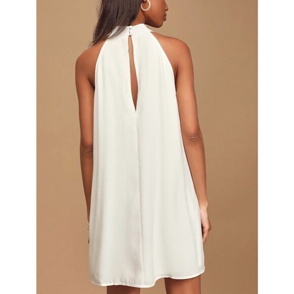 NWT Lulus Women's Love of Mine White Halter Swing Dress Size L Party Mini - Picture 2 of 10
